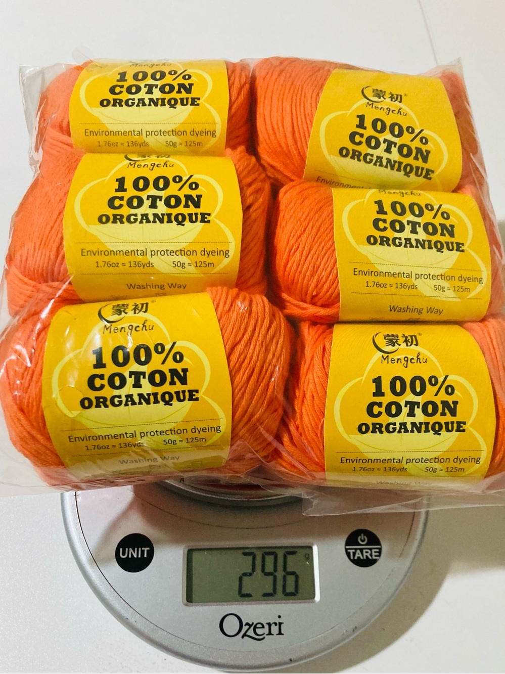 NWT 6 Mengchu 100% Organic Cotton Yarn Color Clementine ~48g ea 10oz total